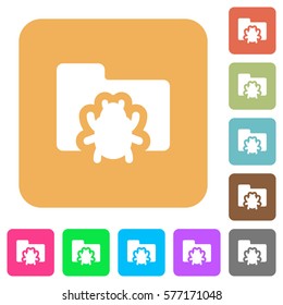 Bug folder flat icons on rounded square vivid color backgrounds.