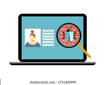 Bug found on laptop vector illustration. Antivirus needed for data breach. Risk of attack by hackers.