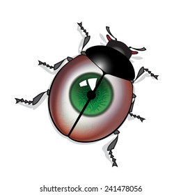 Bug with green eye print on shell