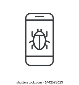 Bug, hack, smartphone, virus, icon, flat. Element of security for mobile concept and web apps illustration. Security system design, warning icon. Protection concept