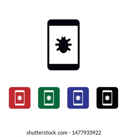 Bug, hack, smartphone, virus, icon, flat. Element of security for mobile concept and web apps illustration. Thin flat icon for website design and development, app. Vector icon