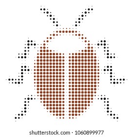 Bug halftone vector icon. Illustration style is dotted iconic Bug icon symbol on a white background. Halftone matrix is round dots.