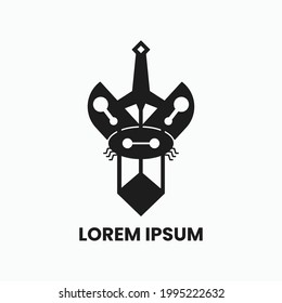 Bug Hunter. Sword and Bug Logo Concept. Black and Grey. Logo, Icon, Symbol, Mascot and Sign