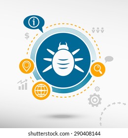 Bug icon and creative design elements. Flat design concept             