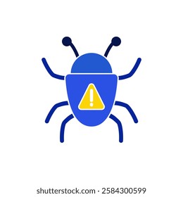 bug icon with exclamation mark, simple flat style, illustration, logo sign symbol pictogram template, for ui or ux isolated on white for mobile app, editable