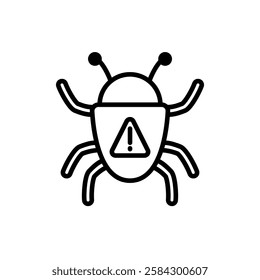 bug icon with exclamation mark, simple flat style, illustration, logo sign symbol pictogram template, for ui or ux isolated on white for mobile app, editable