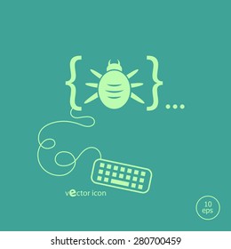 Bug icon and flat design elements. Design concept icons for application development, web page coding and programming,  web design, creative process, social media, seo.