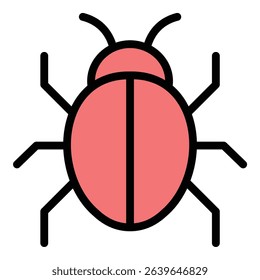 Bug icon flat line style illustration representing software errors and debugging, suitable for programming, quality assurance, and technology-related projects