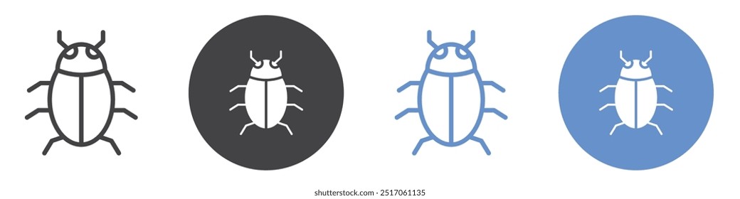 Bug icon flat line symbol set.