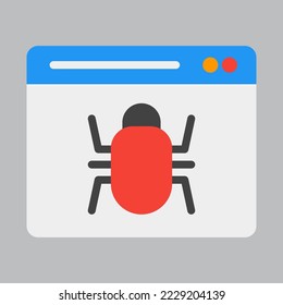 Bug icon in flat style about browser, use for website mobile app presentation