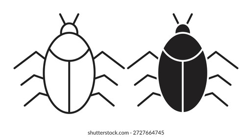Bug icon glyph and line set thin line symbol concept.