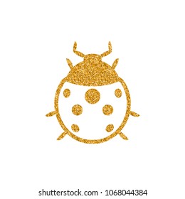 Bug icon in gold glitter texture. Sparkle luxury style vector illustration.