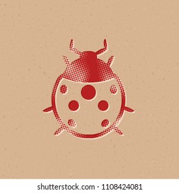 Bug icon in halftone style. Grunge background vector illustration.