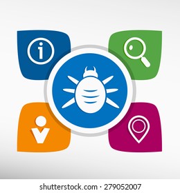 Bug icon and icons set vector illustration. Modern Flat style 