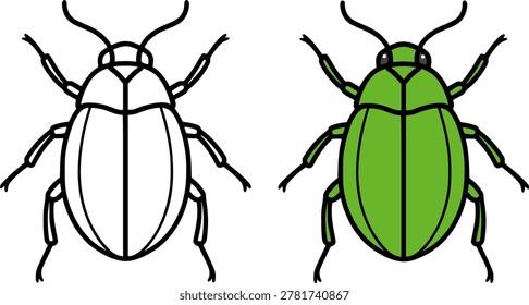 Bug icon illustration, in line art and colored design, for coloring page