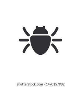 Bug icon. Insect sign. Beetle vector. Mite icon. Dangerous insect. Logo template. Virus protection. Spider icon. Beetle stencil. Cute black spider. Spider pictogram.  
