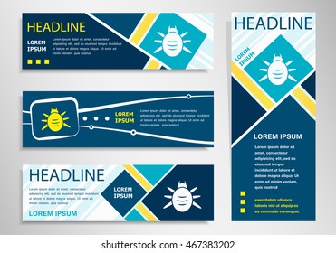 Bug icon on horizontal and vertical banner. Beetle symbol abstract banner, flyer design template.