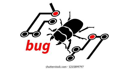 Bug icon. Bug on a microcircuit. Isolated vector illustration