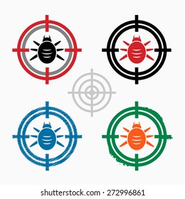 Bug icon on target icons background. Cross hair icon. Vector illustration