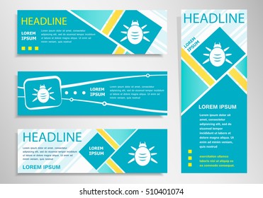 Bug icon on vertical and horizontal banner. Modern abstract flyer, banner design template.