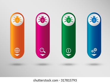 Bug icon on vertical infographic design template, can be used for workflow layout, web design.