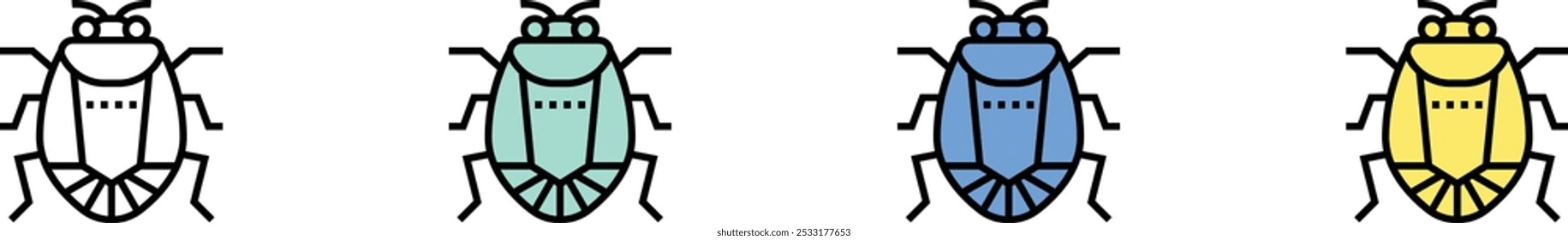 bug icon. Outline, Green, Blue and Yellow Style Design Isolated On White Background