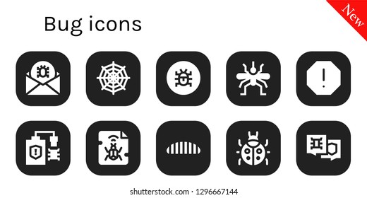  bug icon set. 10 filled bug icons. Simple modern icons about  - Virus, Spider web, Mosquito, Spam, Malware, Caterpillar, Ladybug
