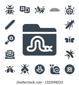 bug icon set. 17 filled bug icons.  Collection Of - Beetle, Centipede, Virus, Worm, Grasshopper, Moth, Mosquito, Ladybug, Wasp, Bug, Caterpillar, Snail