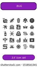 bug icon set. 25 filled bug icons.  Simple modern icons about  - Snail, Grasshopper, Frappe, Virus, Spam, Mosquito, Malware, Moth, Ladybug, Insecticide, Insect, Ant, Bumblebee