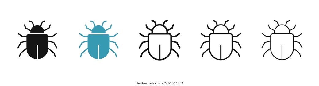 Bug icon set. beetle insect sign. software malware virus icon. computer cyber malicious code icon for UI designs.