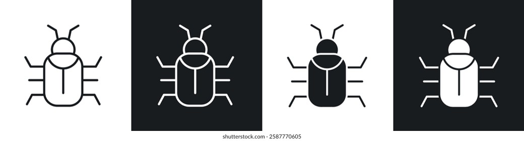 Bug icon set black and white colors. Graphic Vector icons pack
