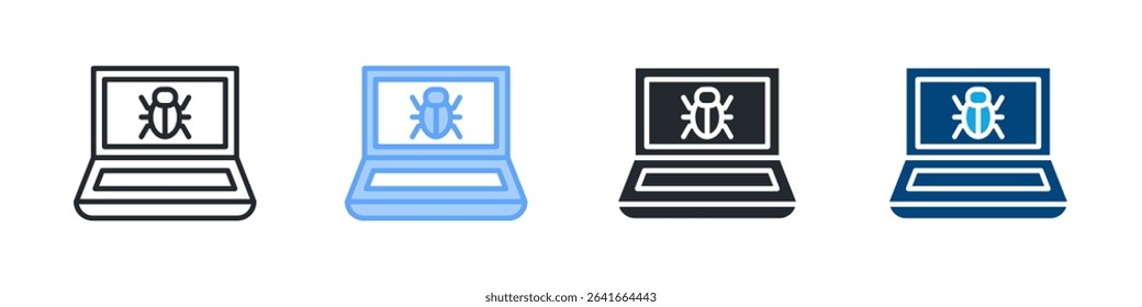 Bug Icon Set Multiple Style. Design In Outline, Blue, Glyph, Dualtone