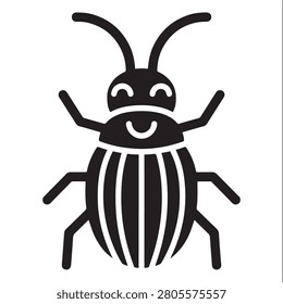 Bug Icon with Smiling Face and Striped Body, Cartoon Insect Character Symbol for Playful Design and Education