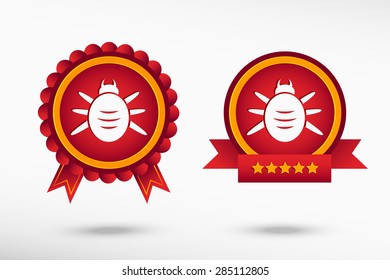 Bug icon stylish quality guarantee badges. Colorful Promotional Labels
