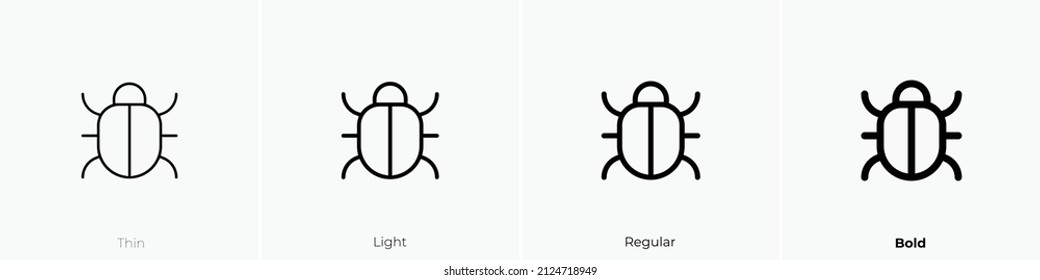 bug icon. Thin, Light Regular And Bold style design isolated on white background