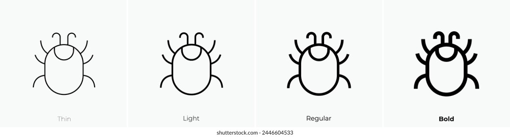 bug icon. Thin, Light Regular And Bold style design isolated on white background