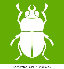 Bug icon white isolated on green background. Vector illustration