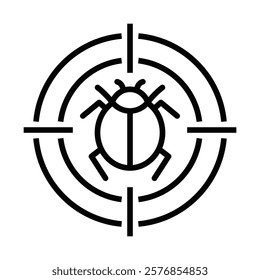 Bug icon within a circular target symbol. Pest control symbol. Editable stroke