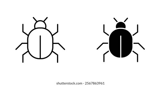 Bug icons collection in Filled flat and thin line style.