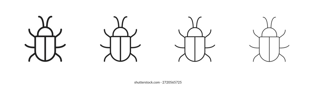 Bug icons designed in outline, line and stroke style