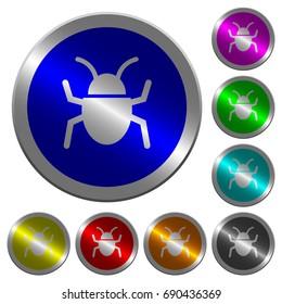Bug icons on round luminous coin-like color steel buttons
