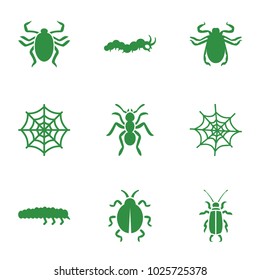 Bug icons. set of 9 editable filled bug icons such as beetle, spider web, caterpillar, ant