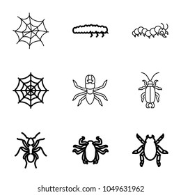 Bug icons. set of 9 editable outline bug icons such as beetle, ant, spider web