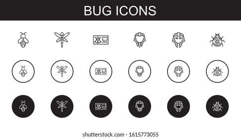 bug icons set. Collection of bug with bee, dragonfly, egyptian, ladybug. Editable and scalable bug icons.