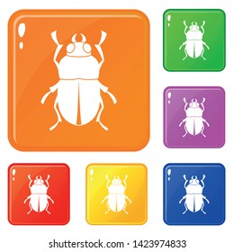 Bug icons set collection vector 6 color isolated on white background