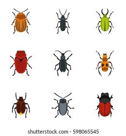 Bug icons set. Flat illustration of 9 bug vector icons for web