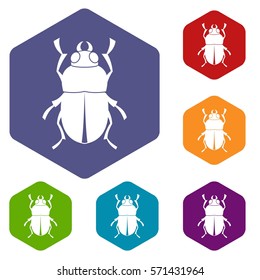 Bug icons set rhombus in different colors isolated on white background