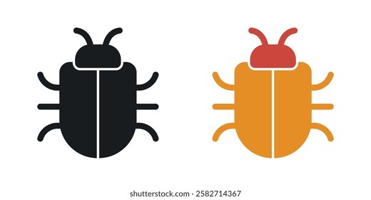 Bug icons set vectors black and colored style
