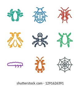 bug icons. Trendy 9 bug icons. Contain icons such as spider web, beetle, caterpillar, fly, ant, ladybug. bug icon for web and mobile.