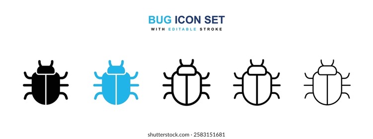 Bug icons vector collection in black and blue colors on white background